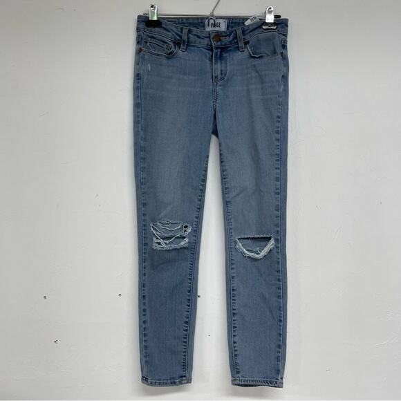 Paige Verdugo Crop Light Wash Distressed Jeans Womens 26 Blue Casual Fall Denim - Picture 1 of 12